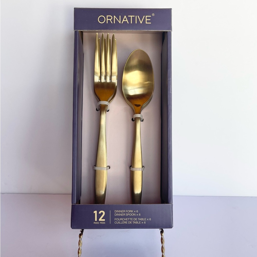 Ornative Elegant Gold Flatware Set 12 Pieces NIB